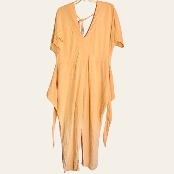 Free People Shining Sun Wrap Linen Jumpsuit Romper Playsuit Orange Cutout Sz L - Picture 10 of 12